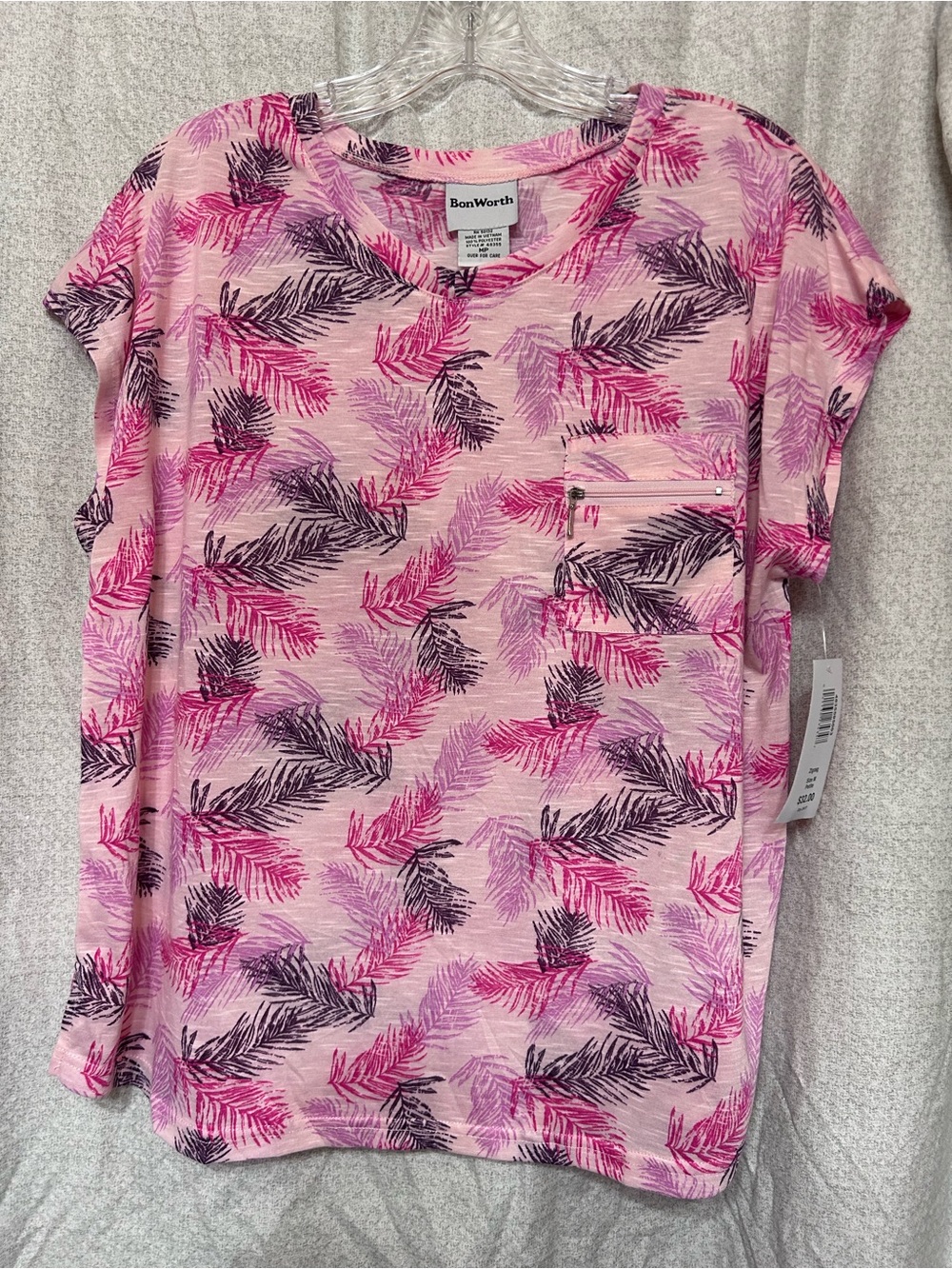 BonWorth Pink & Purple Tropical Leaf Pocket Tee